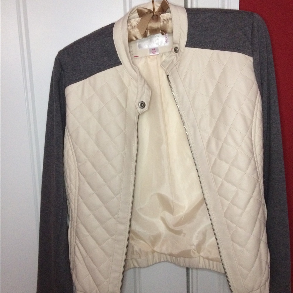 Quilted Faux Leather Jacket with Sweatshirt Sleeve